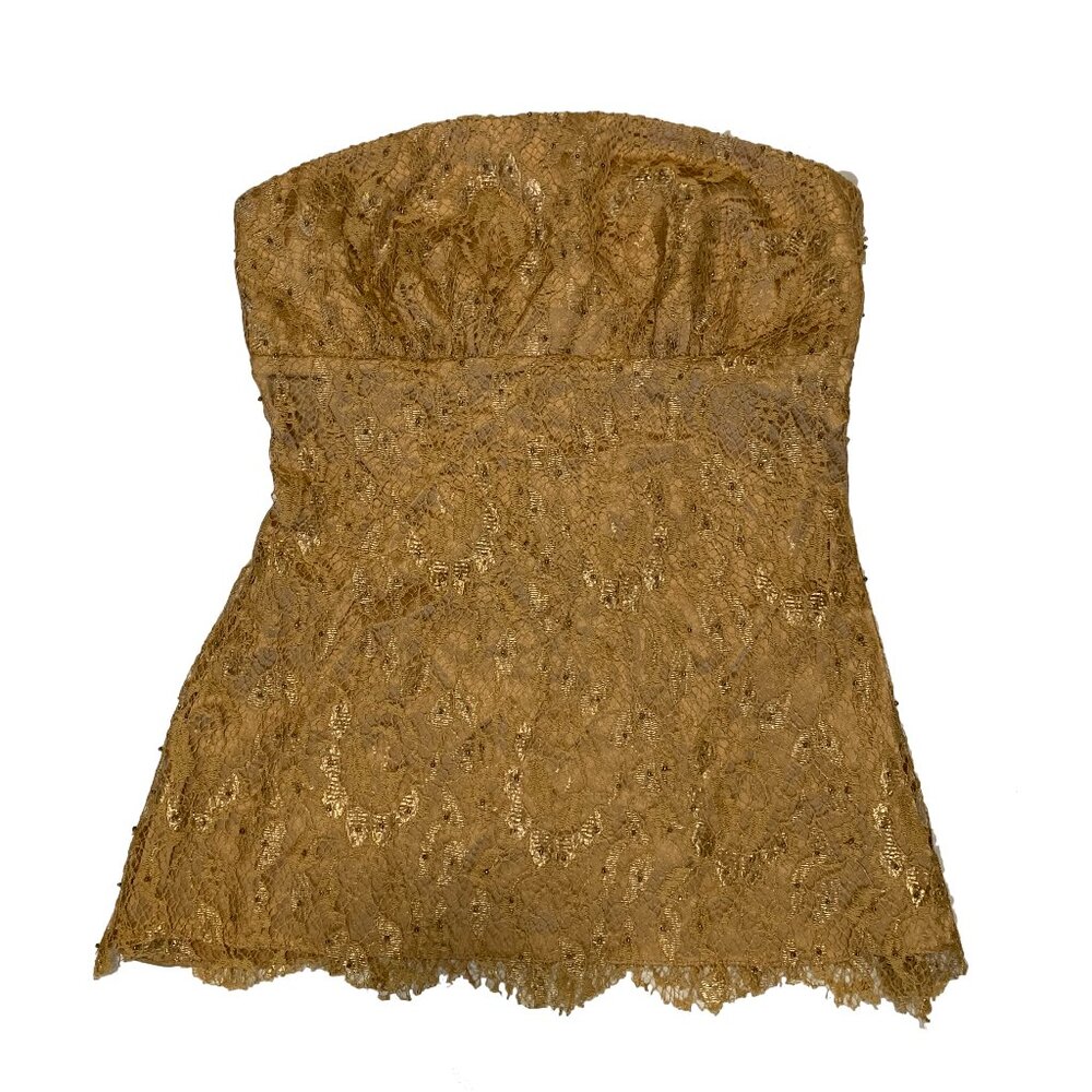 TTE Strapless Silk Top - Laced Trim - Gold